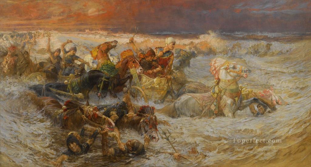 Pharaoh Army Engulfed By The Red Sea Frederick Arthur Bridgman Oil Paintings